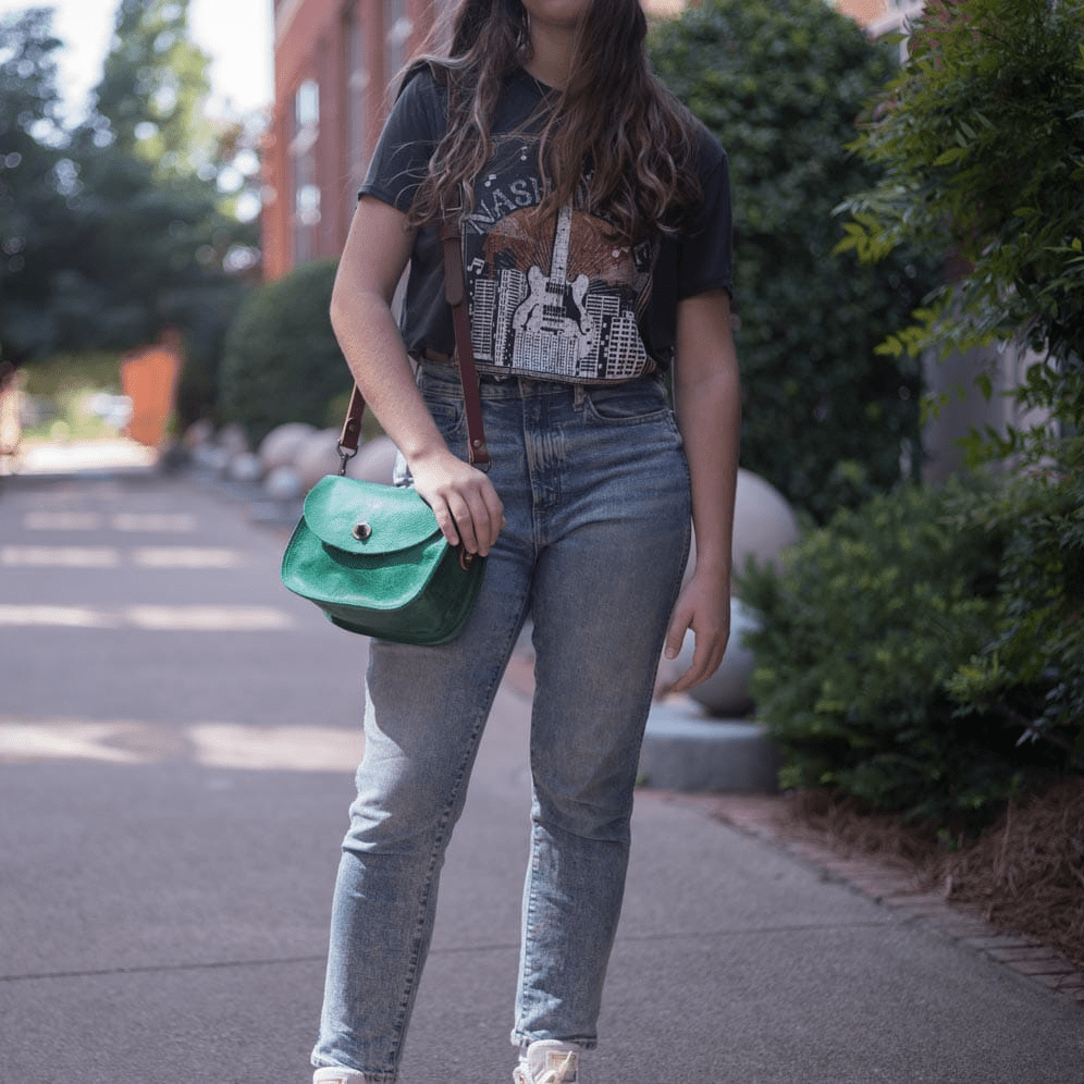 VIVIAN SATCHEL LEATHER CROSSBODY - SMALL - PINE GREEN BISON