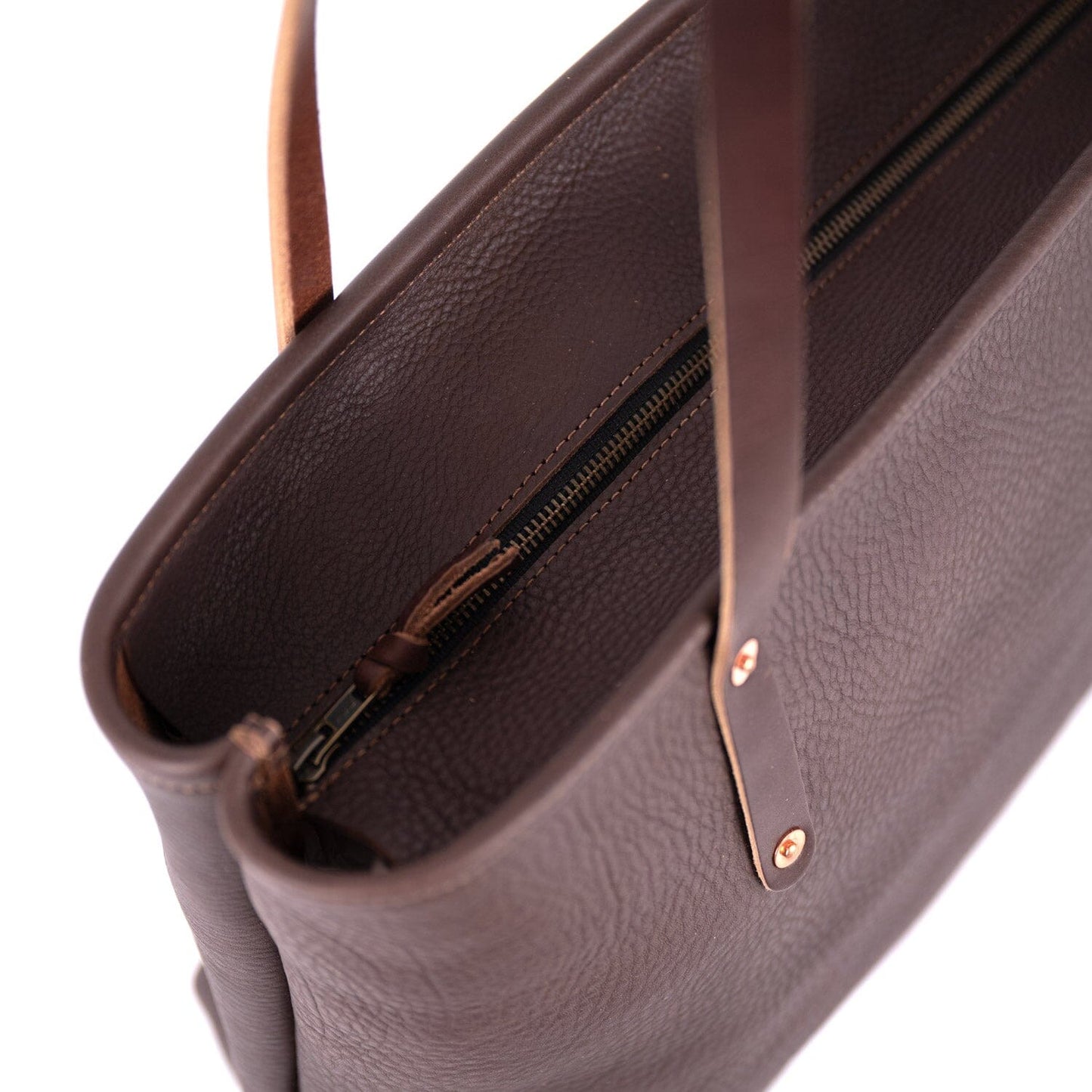 AVERY LEATHER TOTE BAG - LARGE - MOCHA WITH ZIPPER - IN STOCK