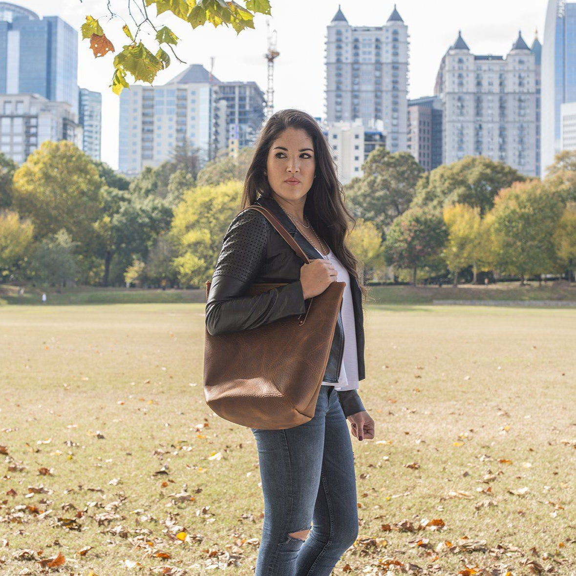 AVERY LEATHER TOTE BAG - SLIM LARGE - HICKORY BISON