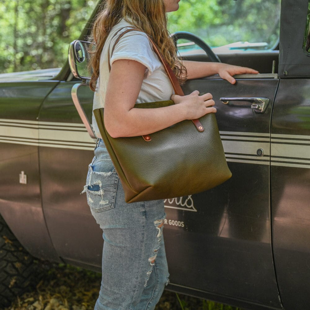 AVERY LEATHER TOTE BAG - MEDIUM - OLIVE