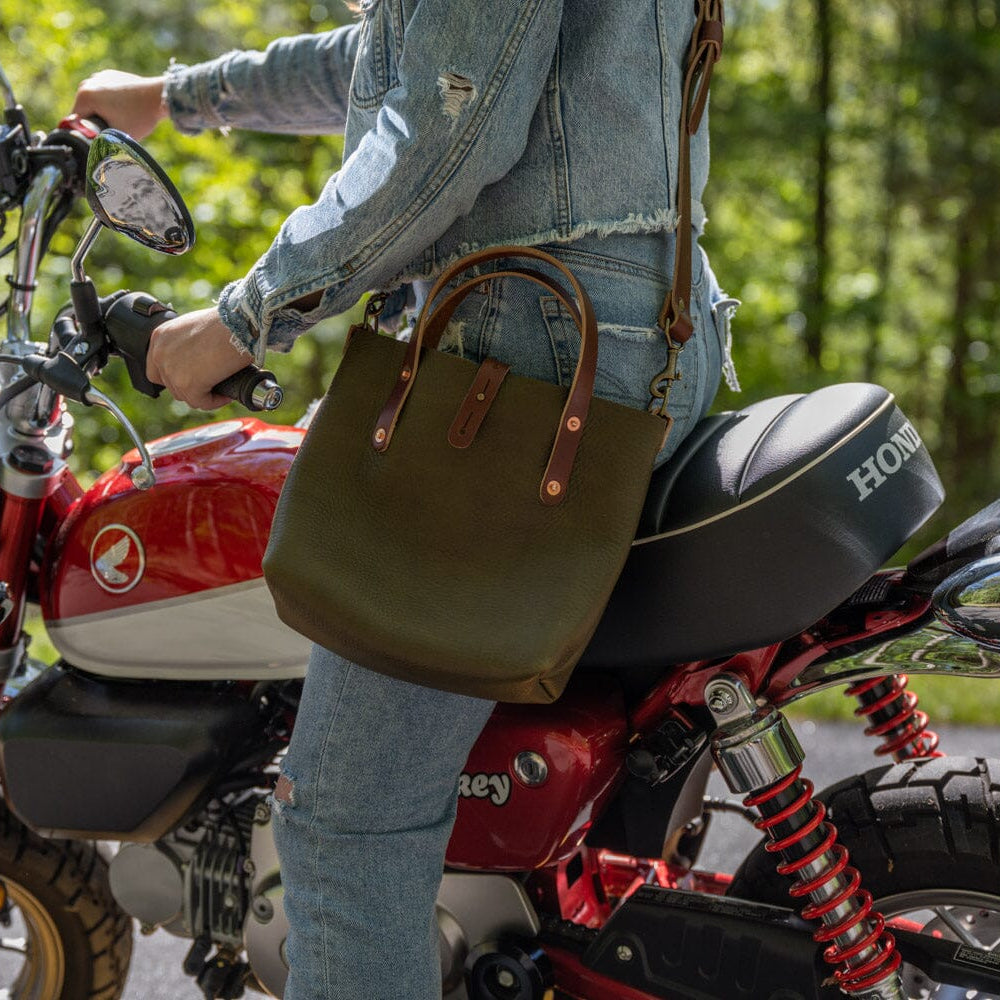 AVERY LEATHER TOTE BAG - MINI CROSSBODY - OLIVE
