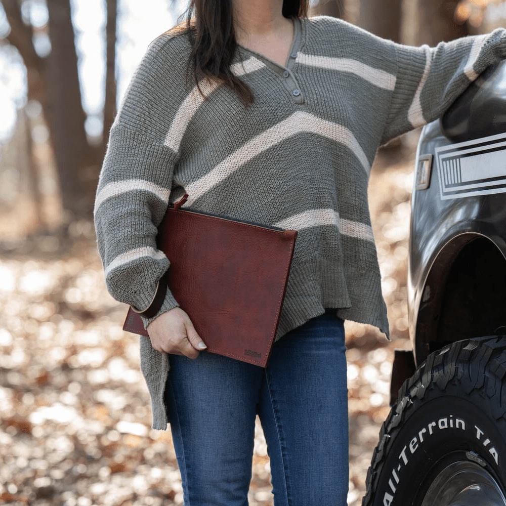 FELICITY ZIPPERED CLUTCH WITH WRISTLET LARGE - REDWOOD BISON