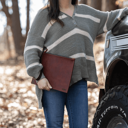 FELICITY ZIPPERED CLUTCH WITH WRISTLET LARGE - REDWOOD BISON