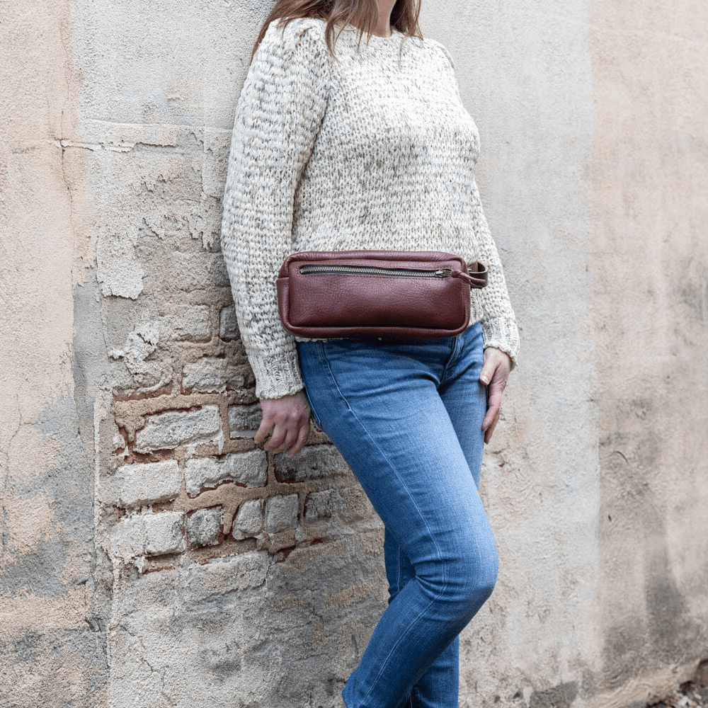 LEATHER FANNY PACK / LEATHER WAIST BAG - DELUXE - MERLOT