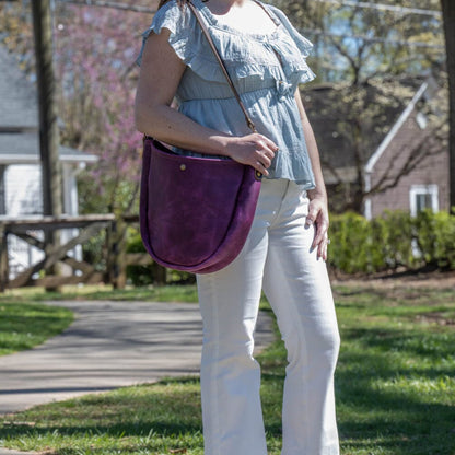 CELESTE LEATHER HOBO BAG - GRAPE BISON