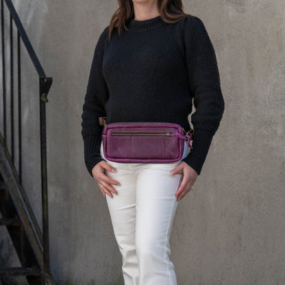 LEATHER FANNY PACK / LEATHER WAIST BAG - DELUXE - GRAPE BISON