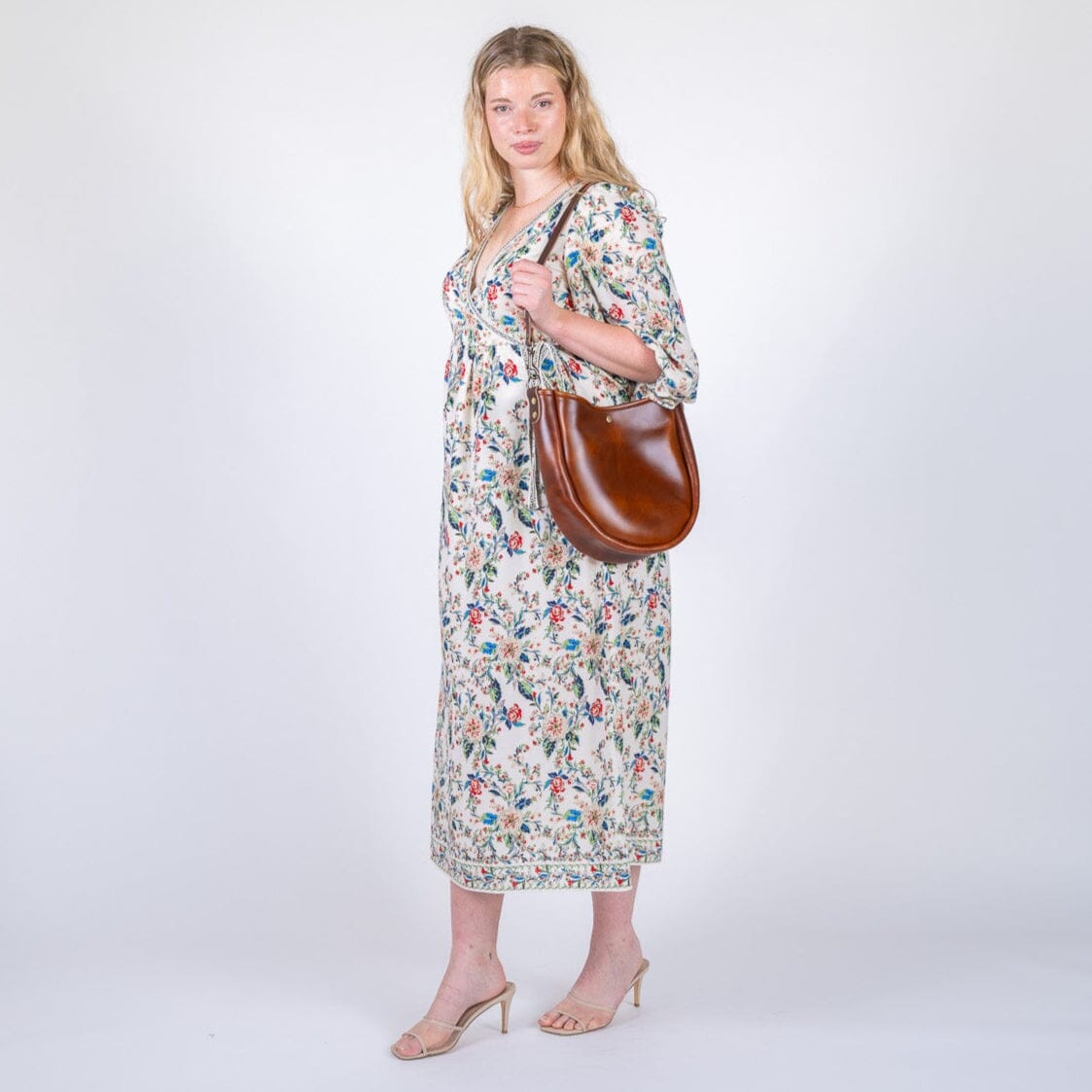 CELESTE LEATHER HOBO BAG - CHESTNUT