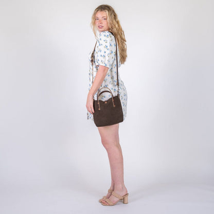 AVERY LEATHER TOTE BAG - MINI CROSSBODY - CHOCOLATE SUEDE