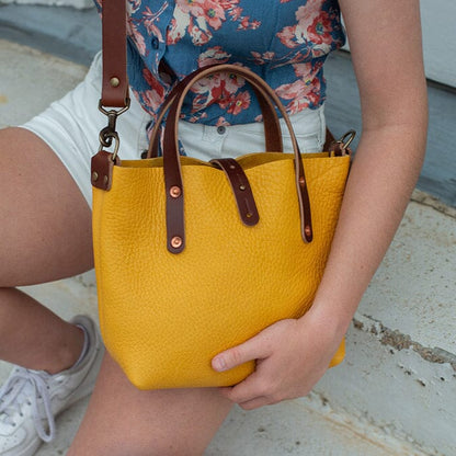 AVERY LEATHER TOTE BAG - MINI CROSSBODY - GOLDEN SUN