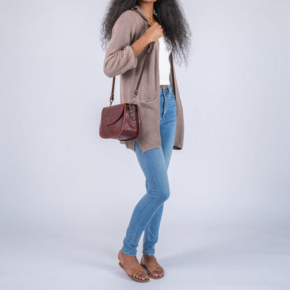 VIVIAN SATCHEL LEATHER CROSSBODY - WINE BISON
