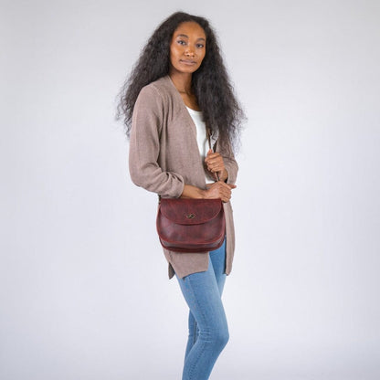 VIVIAN SATCHEL LEATHER CROSSBODY - WINE BISON