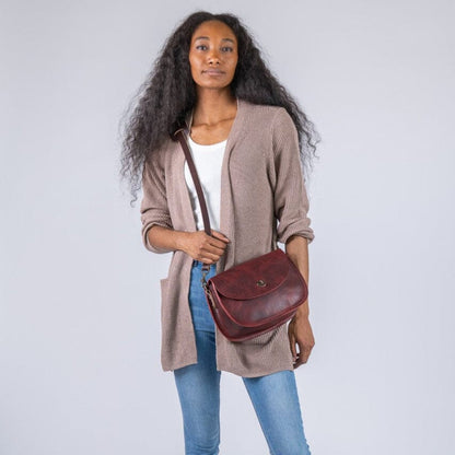 VIVIAN SATCHEL LEATHER CROSSBODY - WINE BISON