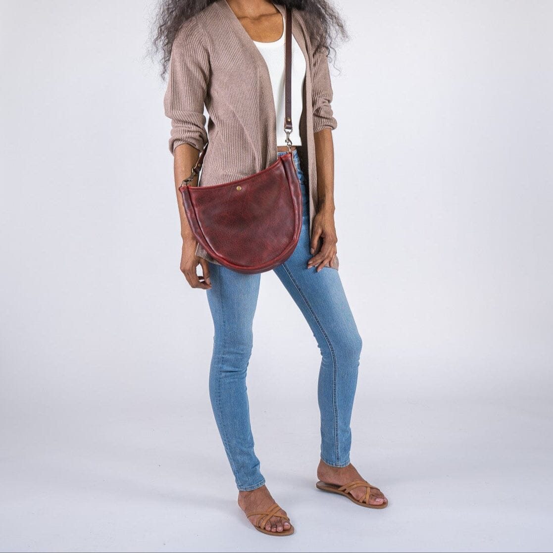 CELESTE LEATHER HOBO BAG - WINE BISON