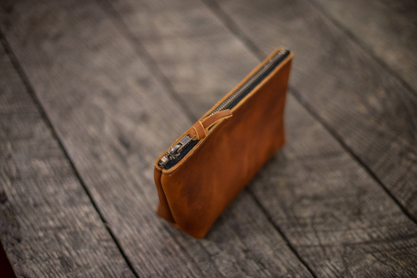 LEATHER ZIPPERED POUCH WITH GUSSET - SMALL - OCEAN BLUE