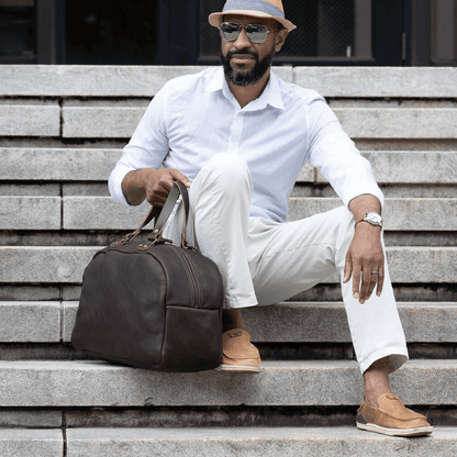 HOFFMAN LEATHER WEEKENDER DUFFLE BAG