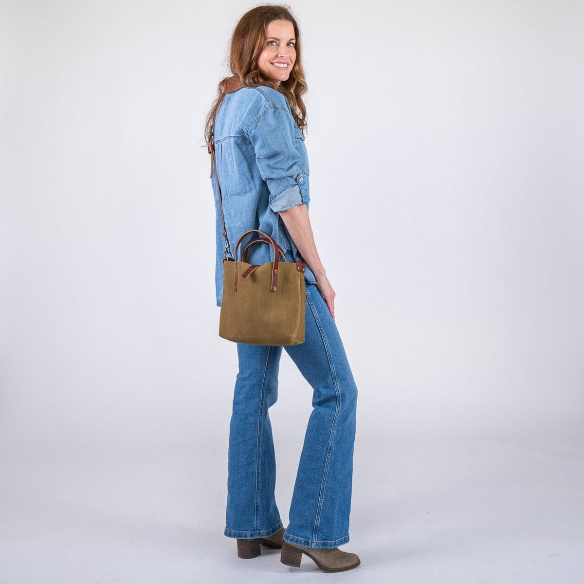 AVERY LEATHER TOTE BAG - MINI CROSSBODY - PISTACHIO SUEDE