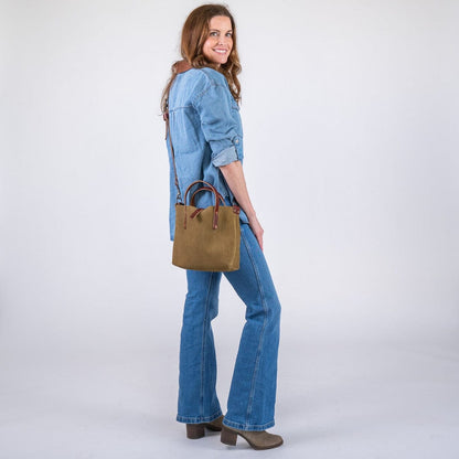 AVERY LEATHER TOTE BAG - MINI CROSSBODY - PISTACHIO SUEDE