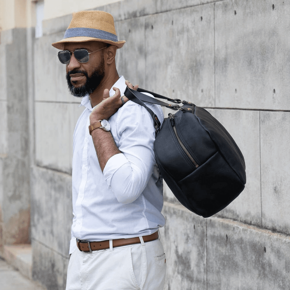HOFFMAN LEATHER WEEKENDER DUFFLE BAG