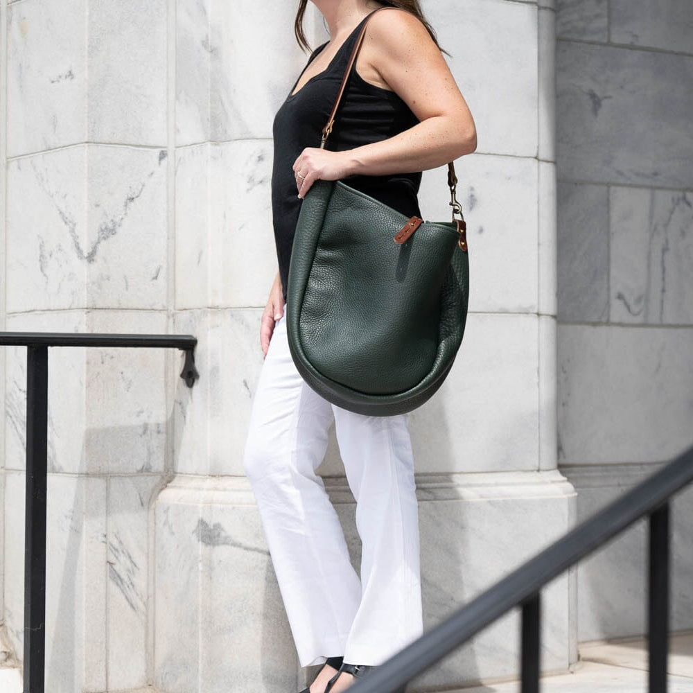 CELESTE LEATHER HOBO BAG - LARGE - FOREST GREEN
