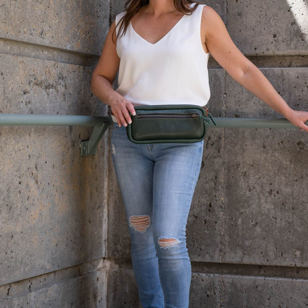 LEATHER FANNY PACK / LEATHER WAIST BAG - DELUXE - FOREST GREEN