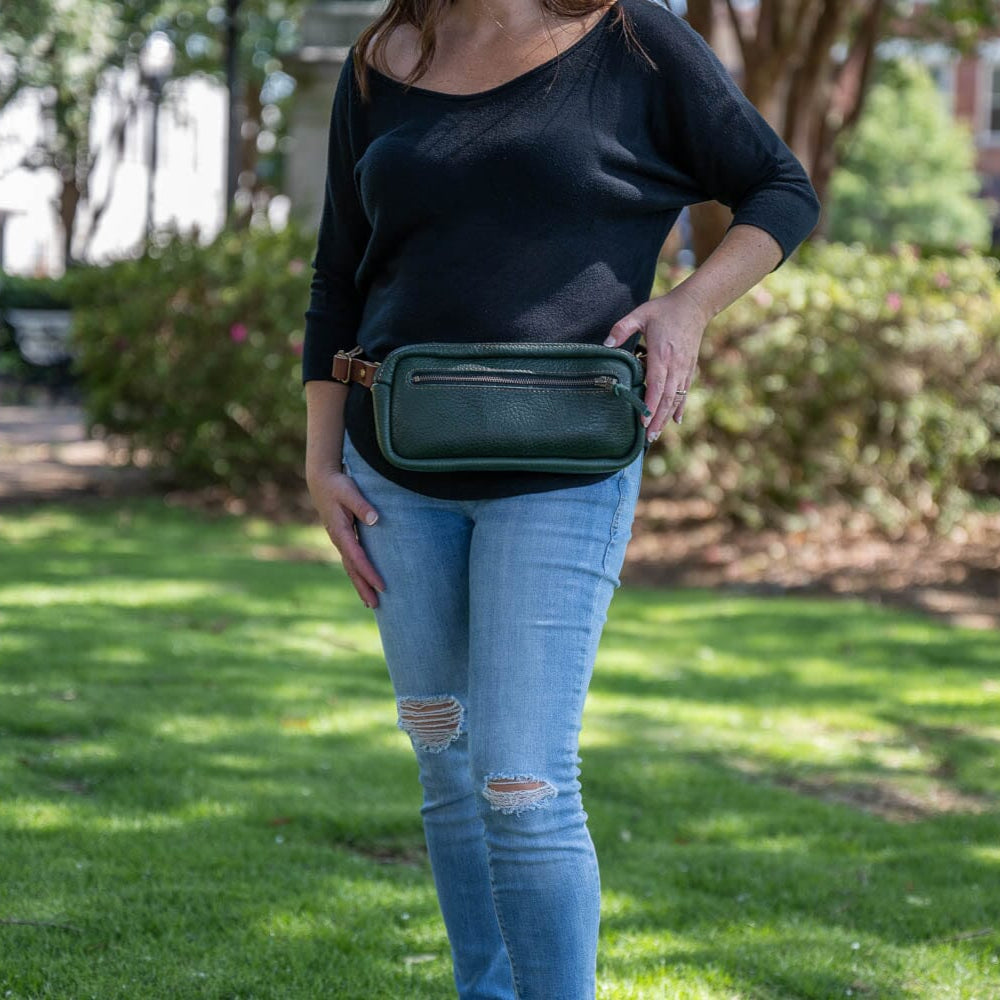 LEATHER FANNY PACK / LEATHER WAIST BAG - FOREST GREEN