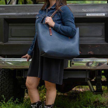 AVERY LEATHER TOTE BAG - LARGE - SMOKEY BLUE