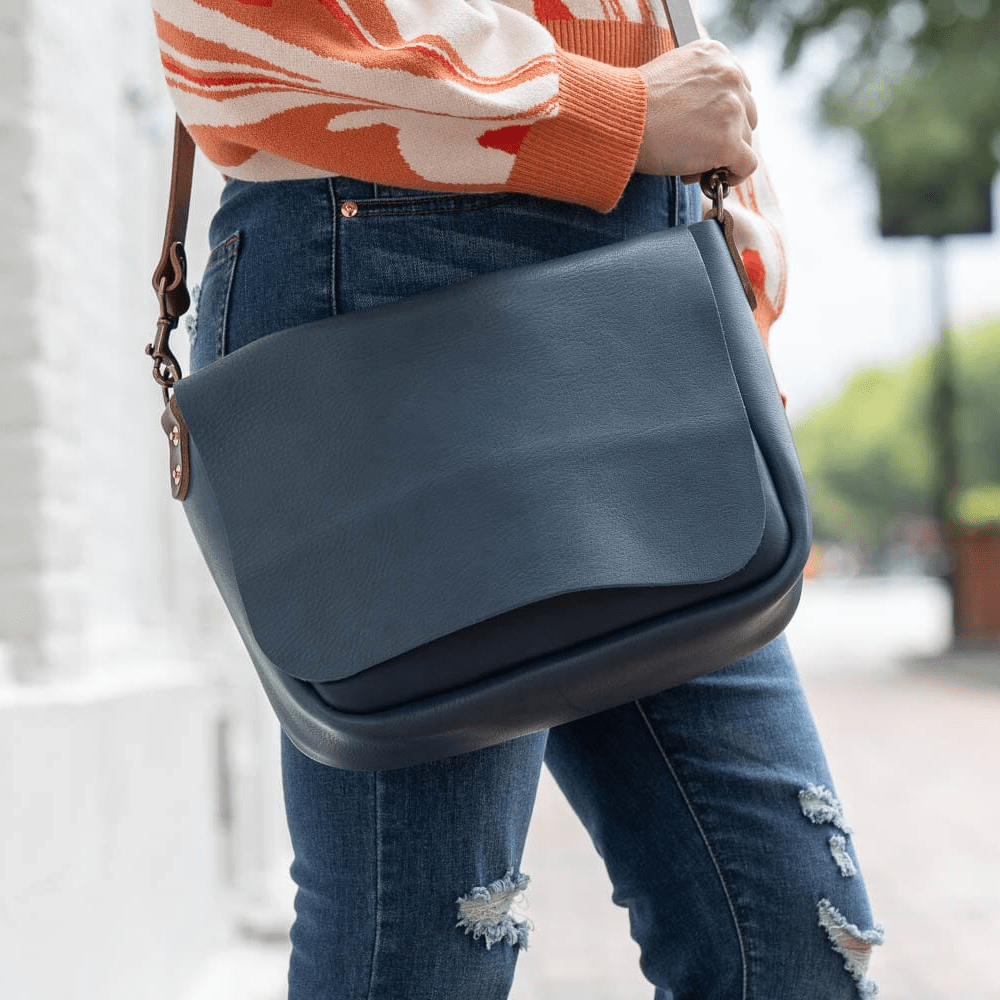 KINDLE LEATHER SATCHEL - SMOKEY BLUE
