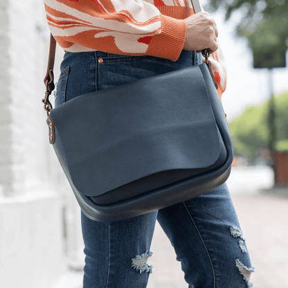 KINDLE LEATHER SATCHEL - SMOKEY BLUE