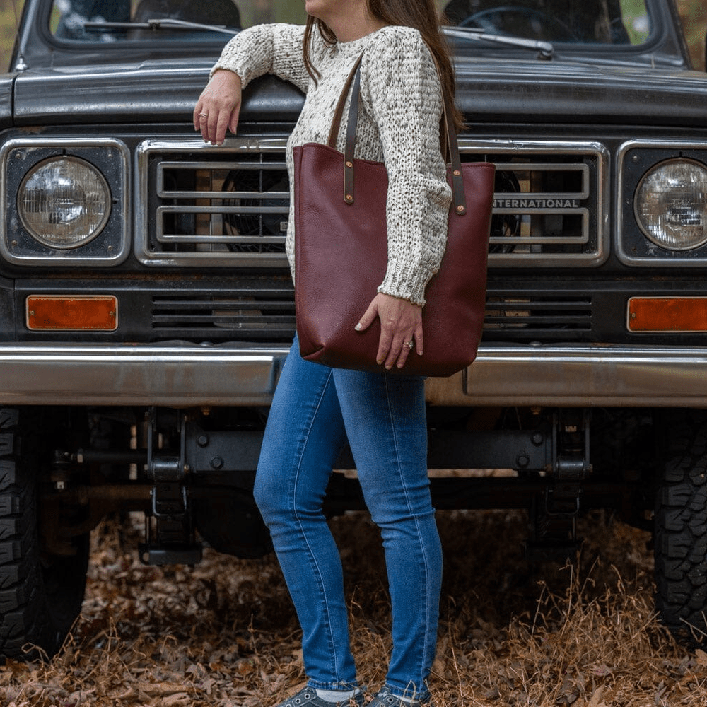 AVERY LEATHER TOTE BAG - SLIM LARGE - MERLOT
