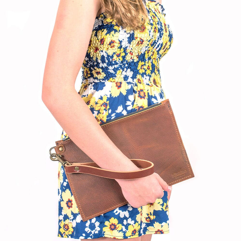 FELICITY ZIPPERED CLUTCH WITH WRISTLET - SMALL - HONEY