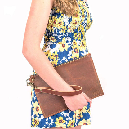 FELICITY ZIPPERED CLUTCH WITH WRISTLET - SMALL - HONEY