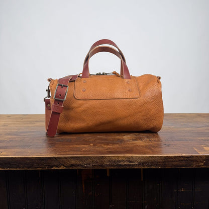 FLORENCE LEATHER CROSSBODY BAG - HONEY - HEMMED POCKET - SADDLE STRAPS -  IN STOCK