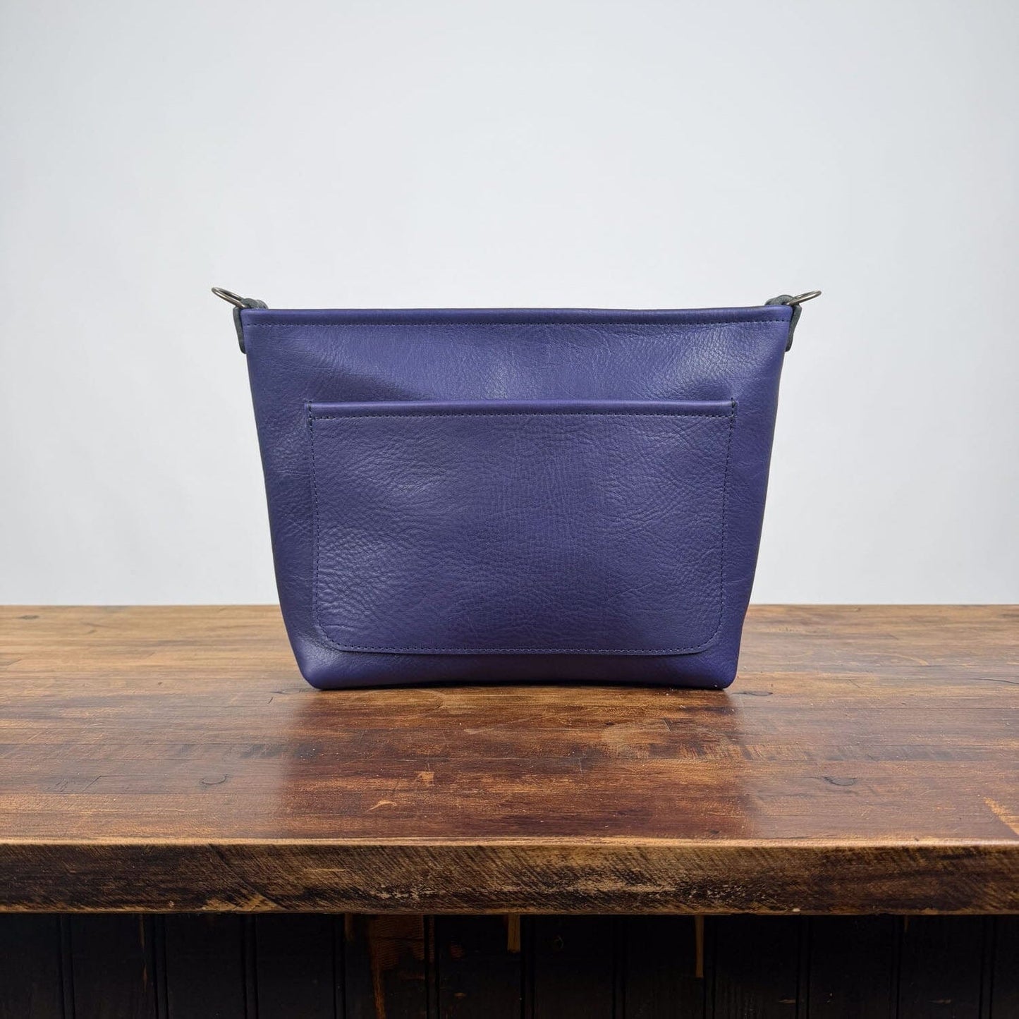 AVERY CROSSBODY - SMALL - VIOLET - OPEN ZIPPER - HEMMED FRONT POCKET - BLACK STRAP LEATHER - IN STOCK