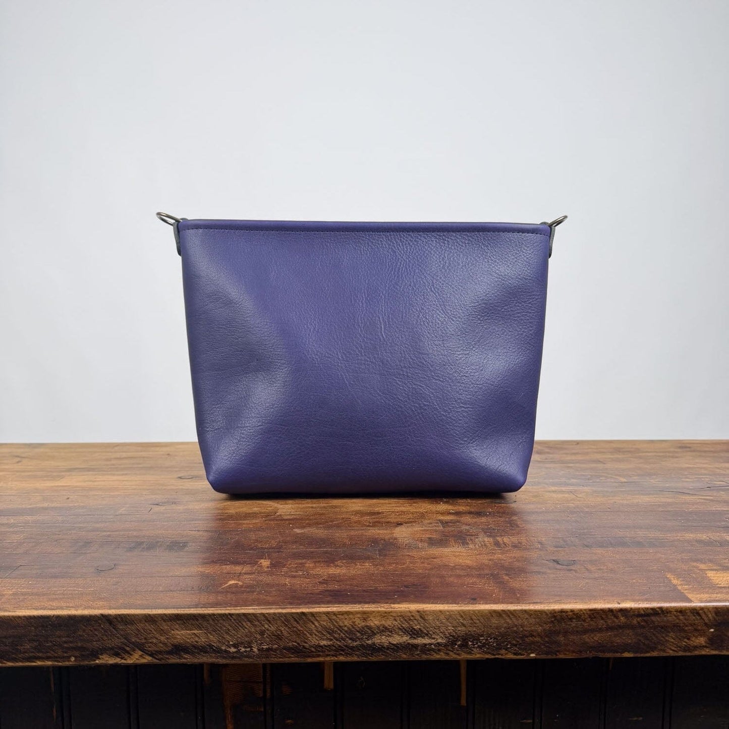 AVERY CROSSBODY - SMALL - VIOLET - OPEN ZIPPER - HEMMED FRONT POCKET - BLACK STRAP LEATHER - IN STOCK