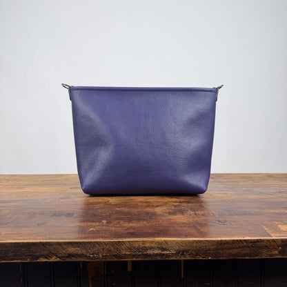 AVERY CROSSBODY - SMALL - VIOLET - OPEN ZIPPER - HEMMED FRONT POCKET - BLACK STRAP LEATHER - IN STOCK