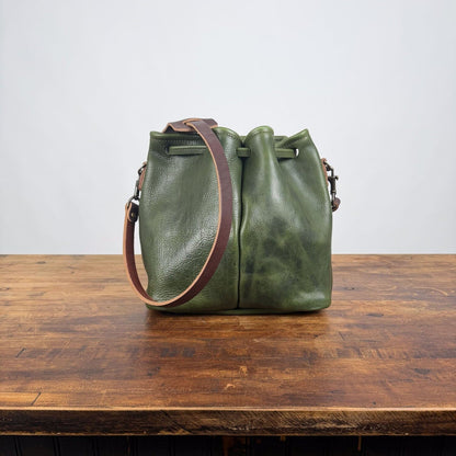 ABBY LEATHER BUCKET BAG - JADE BISON - IN STOCK