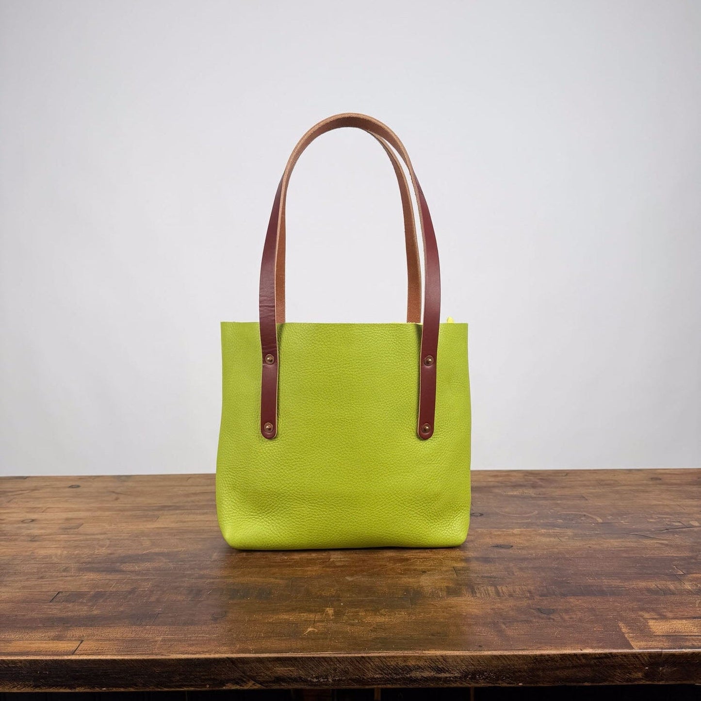 AVERY LEATHER TOTE BAG - SMALL - LIME GREEN - IN STOCK