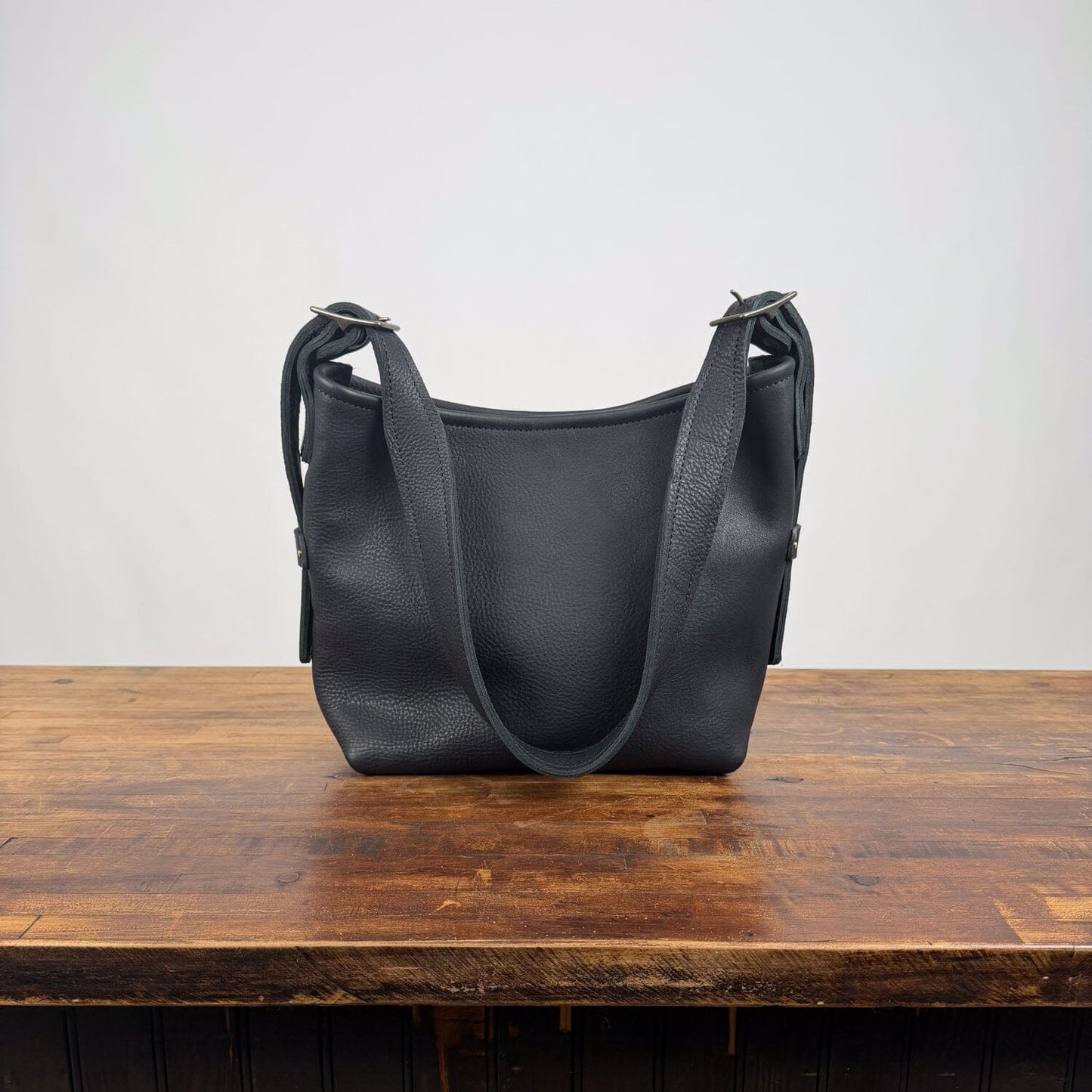 JULIANNE LEATHER HOBO BAG - SMALL - BLACK - MAGNETIC SNAP CLOSURE - IN STOCK