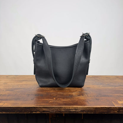JULIANNE LEATHER HOBO BAG - SMALL - BLACK - MAGNETIC SNAP CLOSURE - IN STOCK