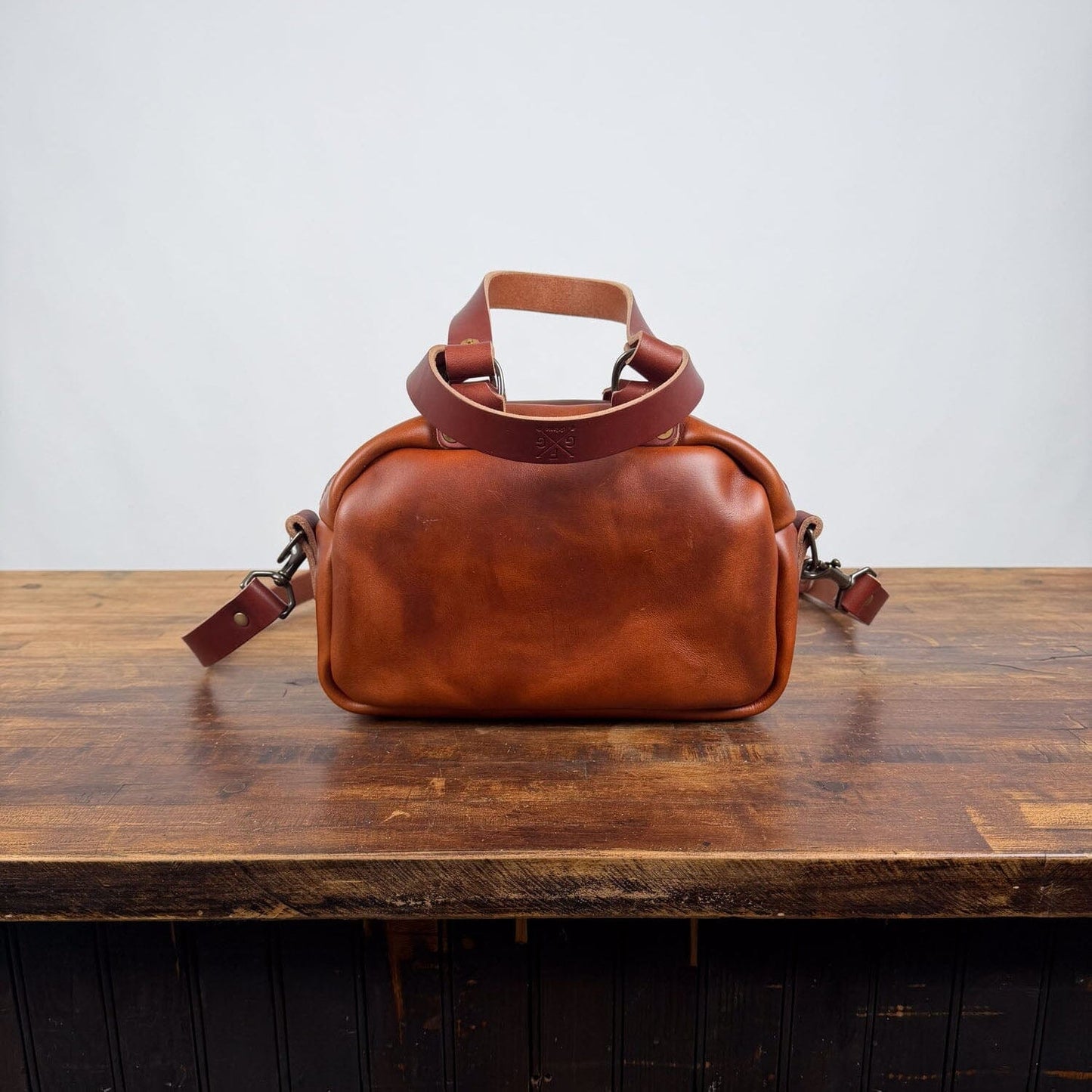 HOFFMAN LEATHER CROSSBODY BAG - MINI - CHESTNUT - SADDLE STRAPS - IN STOCK