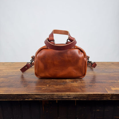 HOFFMAN LEATHER CROSSBODY BAG - MINI - CHESTNUT - SADDLE STRAPS - IN STOCK