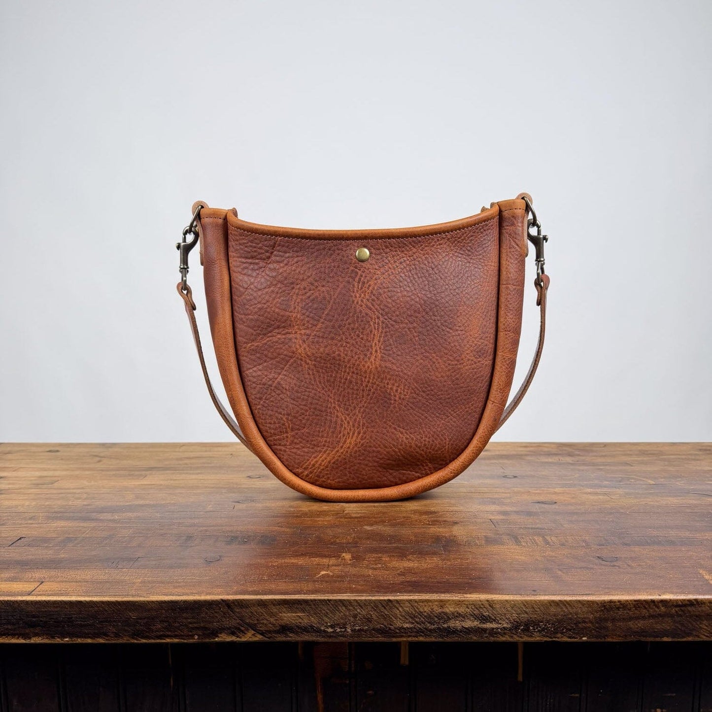 CELESTE LEATHER HOBO BAG - SADDLE - MAGNETIC SNAP CLOSURE - IN STOCK