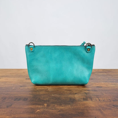 LEATHER ZIPPERED POUCH WITH GUSSET - LARGE - BERMUDA - FRONT POCKET - D-RINGS - IN STOCK