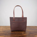 AVERY LEATHER TOTE BAG - SMALL - DARK SADDLE - LARGE FRONT POCKET - TWO LOOSE INSIDE POCKETS - IN STOCK