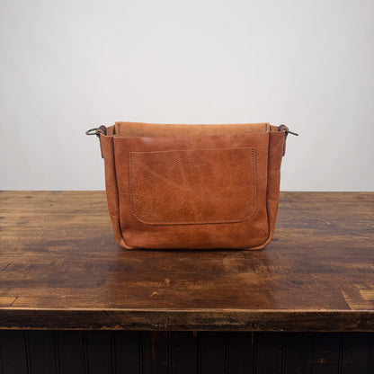 KINDLE LEATHER SATCHEL - PEANUT BISON - BACK POCKET - IN STOCK