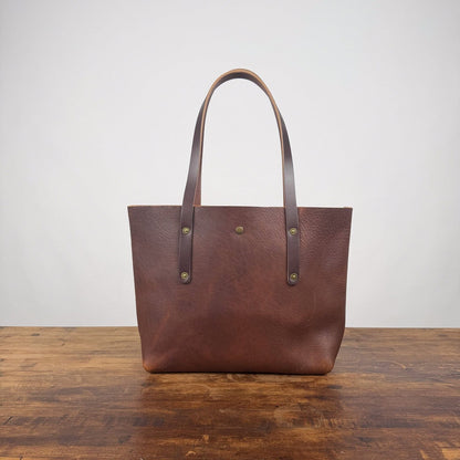 AVERY LEATHER TOTE BAG - MEDIUM  - SADDLE - CENTER SNAP - RANGE MARKS- IN STOCK