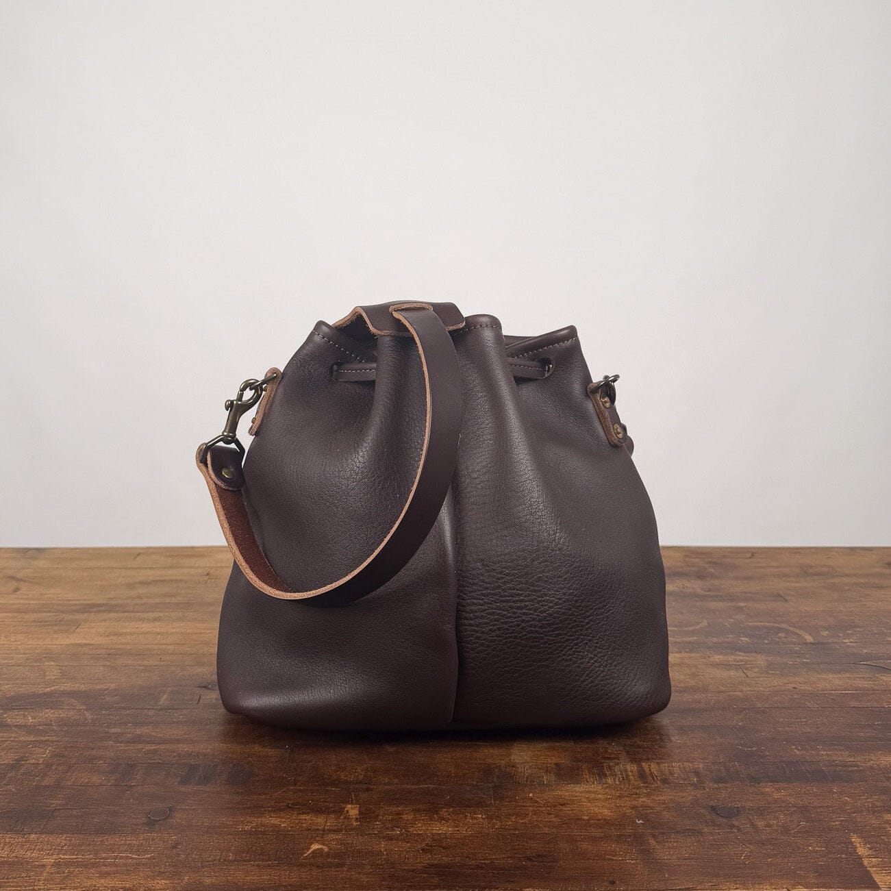 ABBY LEATHER BUCKET BAG - MOCHA - SMOOTH HIDE - IN STOCK