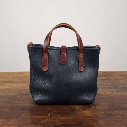 AVERY LEATHER TOTE BAG - MINI CROSSBODY - SMOKEY BLUE - SADDLE STRAPS - HEMMED TOP - IN STOCK