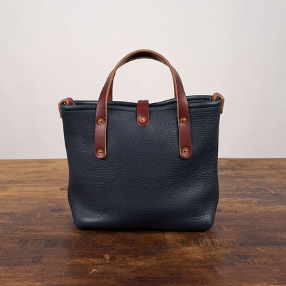 AVERY LEATHER TOTE BAG - MINI CROSSBODY - SMOKEY BLUE - SADDLE STRAPS - HEMMED TOP - IN STOCK