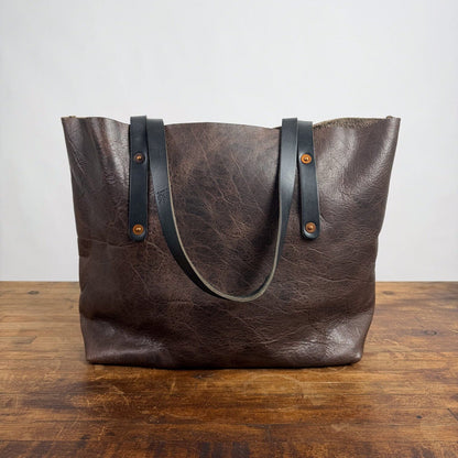 AVERY LEATHER TOTE BAG - MEDIUM - CHARCOAL BISON - HIDDEN SNAPS - 9" DROP - NEARLY PERFECT - IN STOCK